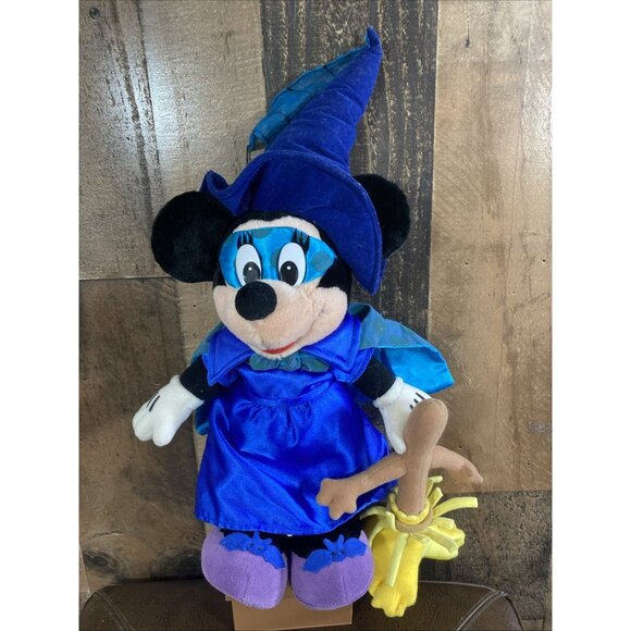 Disney Other - Halloween MINNIE MOUSE Witch 18" Plush Doll Fantasia Broom Disney Spider Vintage